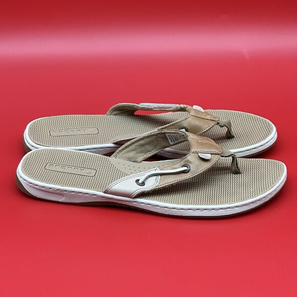 Sperry TopSider Seafish Beige Leather Thong Sandals Flip Flops Women's Size 9.5M - Picture 2 of 8